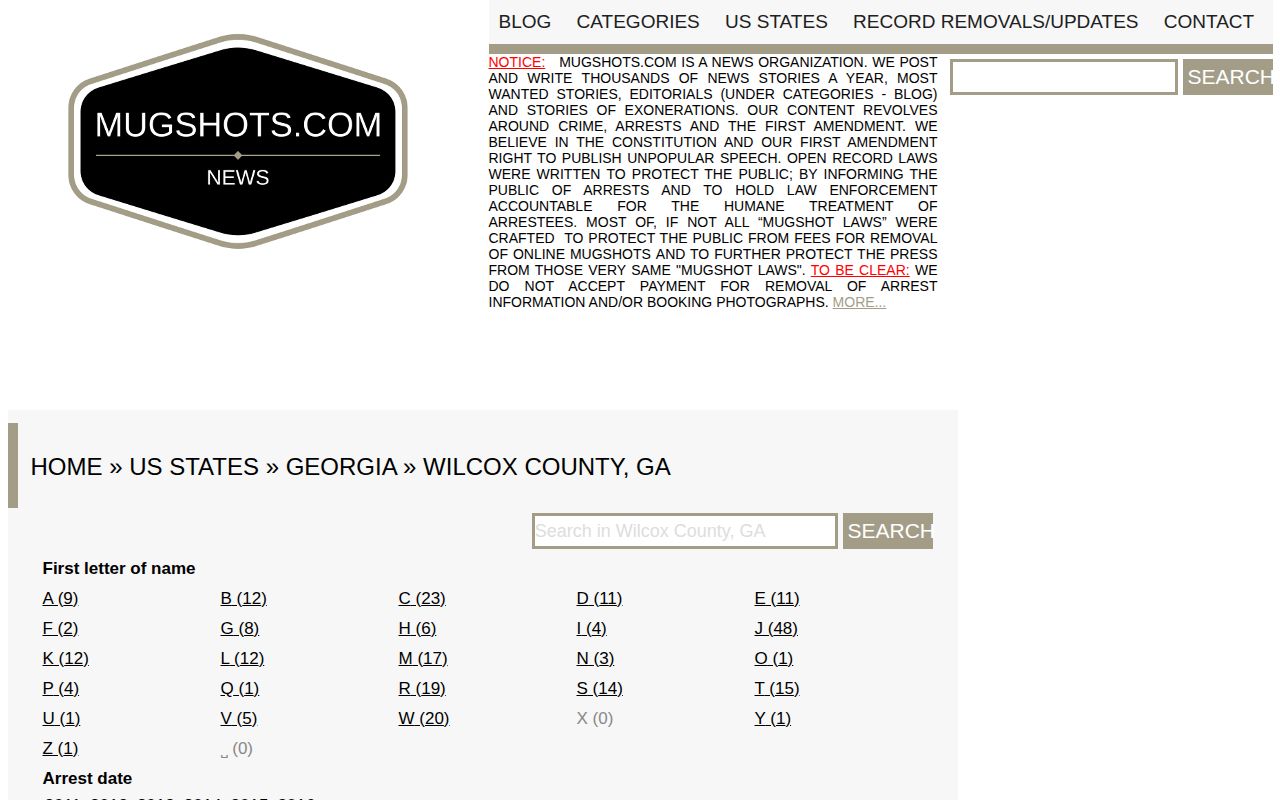Historical unofficial Mugshots.com Wilcox County archive from 2011 through 2016