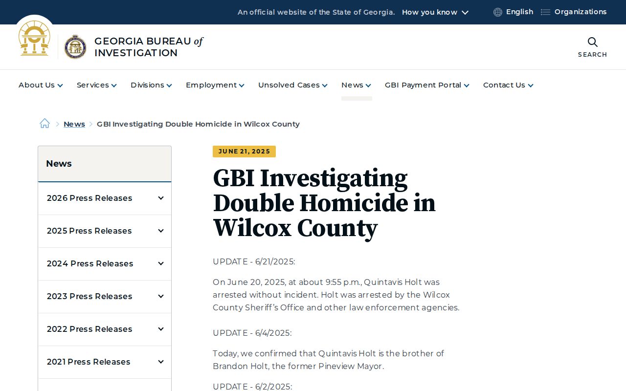 Official GBI Wilcox County wanted investigation release with case-specific photograph