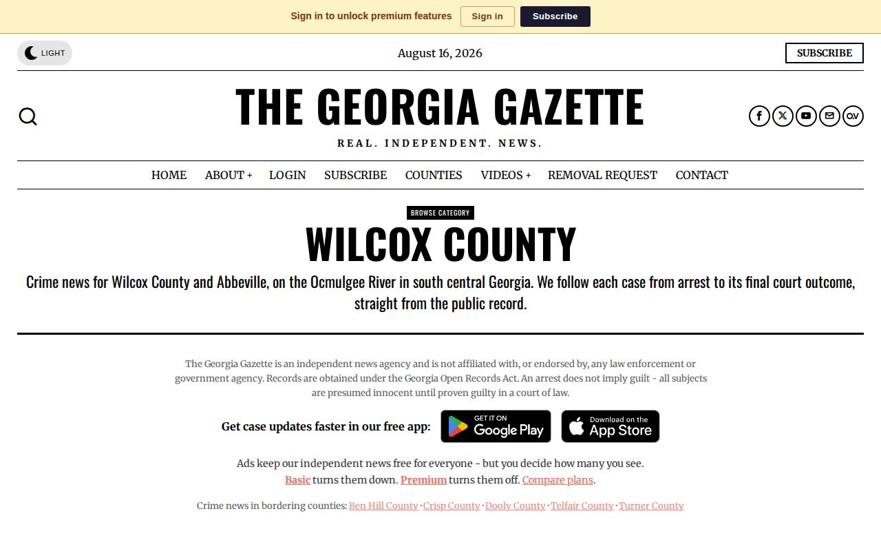 Sparse unofficial Georgia Gazette Wilcox County crime news section
