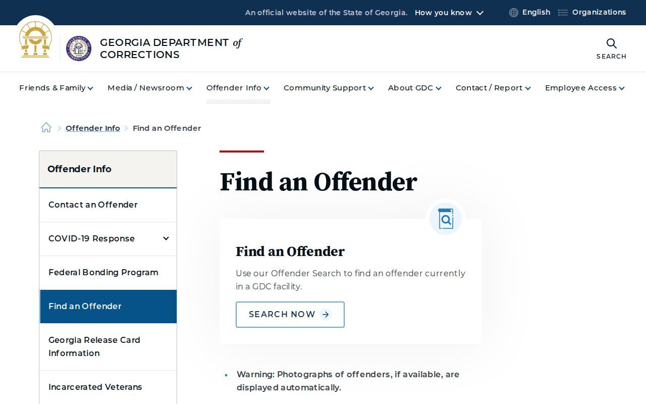 Georgia Department of Corrections offender search and photo information for Wilcox County readers