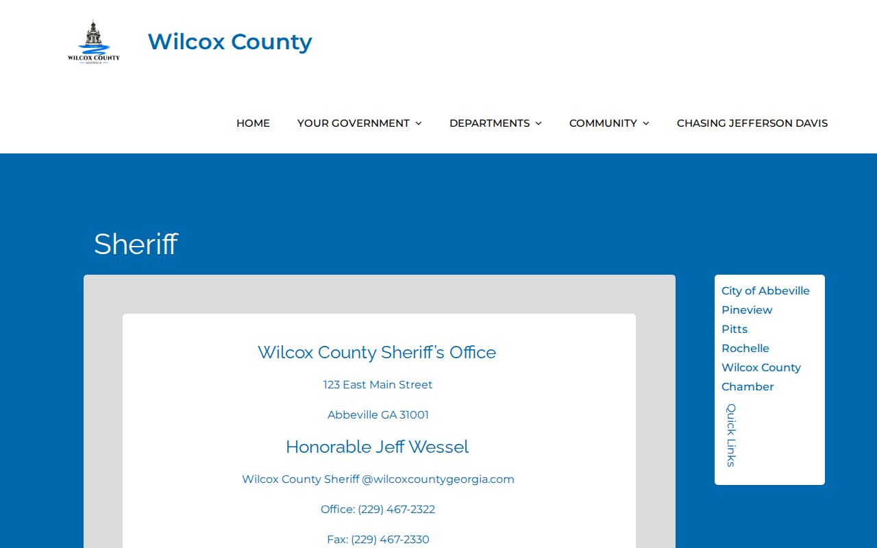 Wilcox County Sheriff's Office official booking-record access page